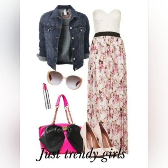 White Bustier/Corset Top with Floral Rose Print Skirt Maxi Dress - Picture 4 of 7